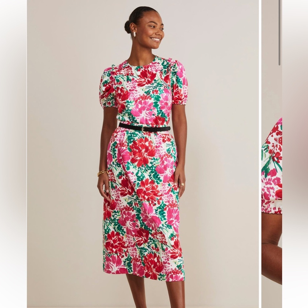 Vineyard Vines Brush Floral Silk Print Puff Sleeve Top and Faile Midi Skirt